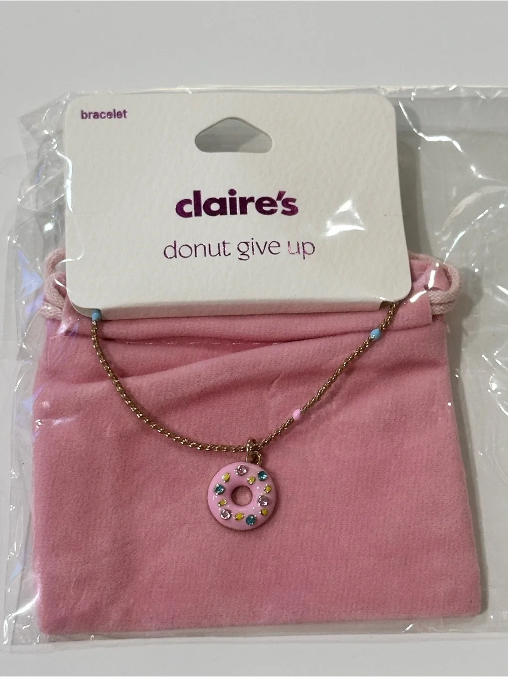 Claire's Pink Donut Pendant Necklace with Colorful Sprinkles